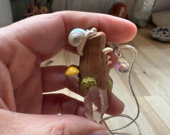 Real Quartz Crystal Mushroom Pendant Charm