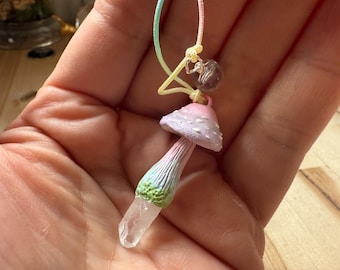 Real Quartz Crystal Mushroom Pendant Charm