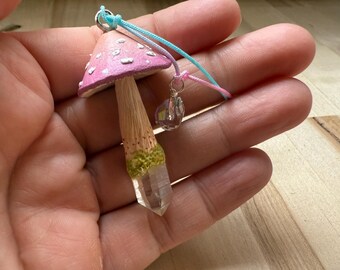 Real Quartz Crystal Mushroom Pendant Charm