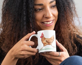 Ceramic Chicken Mug 11oz - &quot;The Chase&quot;, Hen mug, Allotment gift,  Garden Gift,  Chicken Mug, Chicken merchandise, Chicken gifts