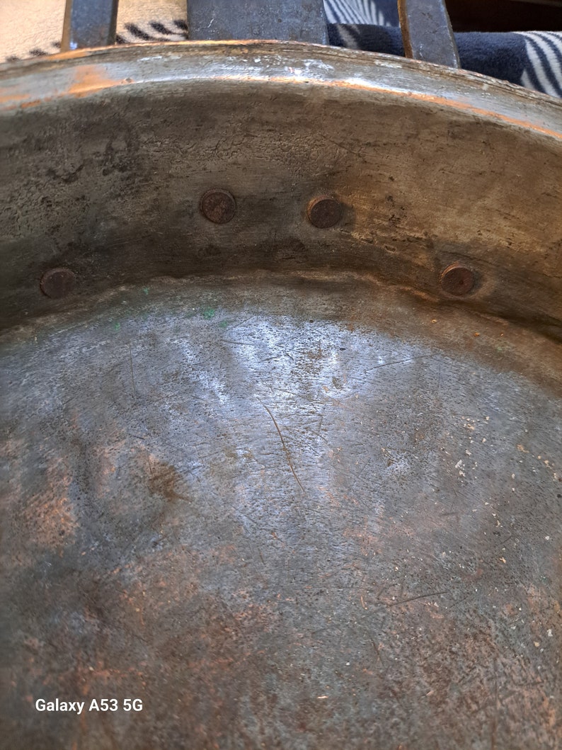 Vintage long handle, hammered copper pan image 9