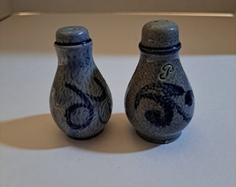 Blue pottery salt and pepper shakers