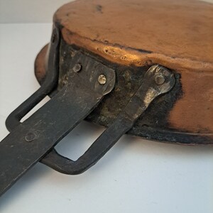 Vintage long handle, hammered copper pan image 2