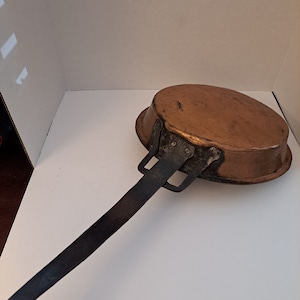 Vintage long handle, hammered copper pan image 1