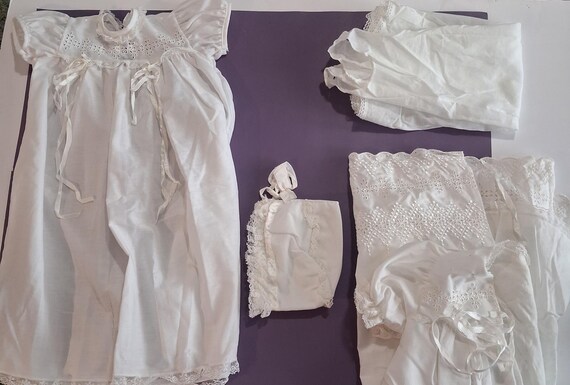 Madonna christening gown, slip, bonnet and cover.