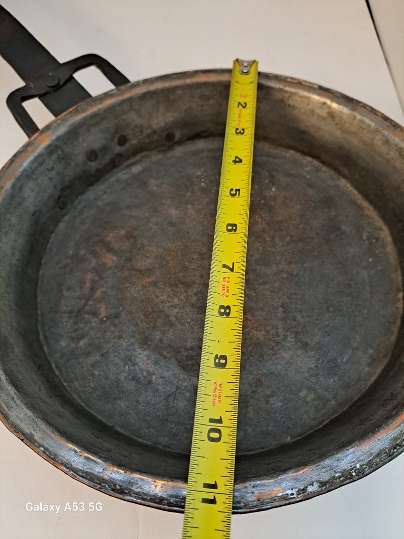 Vintage long handle, hammered copper pan image 6