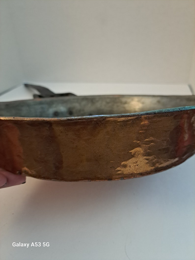 Vintage long handle, hammered copper pan image 7