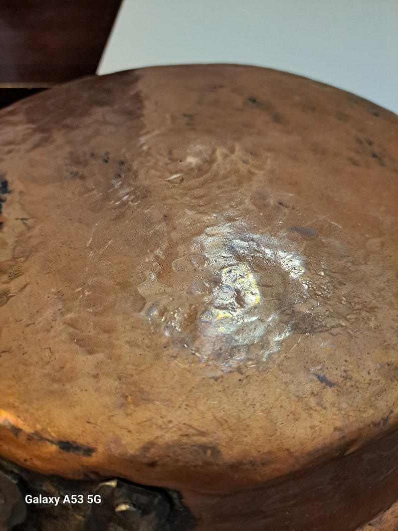 Vintage long handle, hammered copper pan image 10