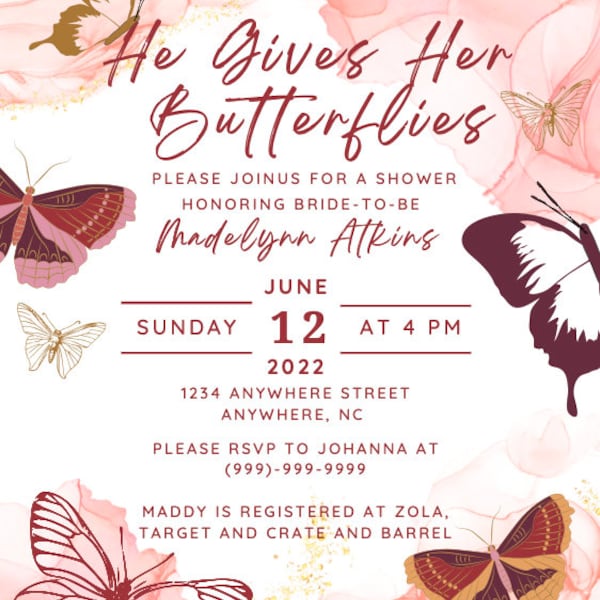 He Gives Me Butterflies Bridal Shower Invites Etsy