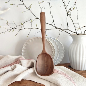 Universal wooden spoon Serving utensils, Flat wooden ladle Handmade walnut spoon for serving Cooking, Kitchen must-have