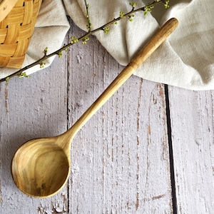 Large walnut cooking spoon, Wooden ladle, Carving serving utensils, Flat wooden ladle, Handmade wooden spoon for serving