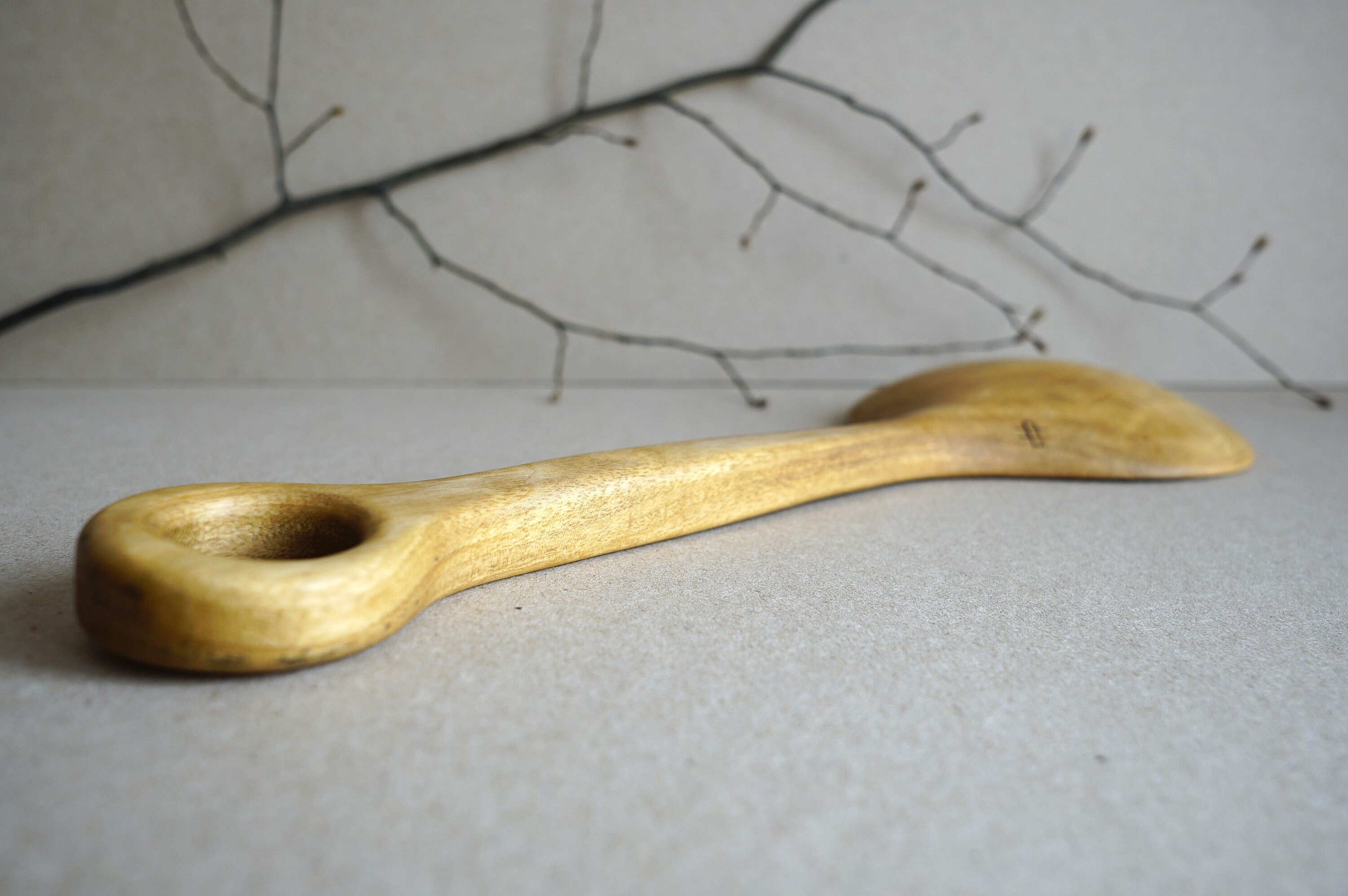 Large Walnut Spoon Wooden Ladle With Hole Carving Serving Etsy