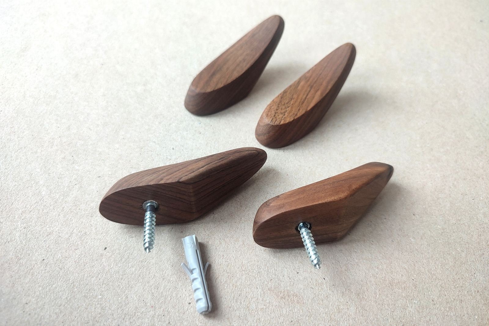 4 Ganci Da Parete In Legno Di Noce Evaliana, Design A Doppio Gancio, Moderni, Per Cappotti E Borse, Con Viti