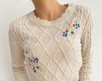 Strickpullover, Sweater für Frauen, Florale Stickerei Pullover, lässiger Pullover, Damen Kleidung, Geschenk für sie