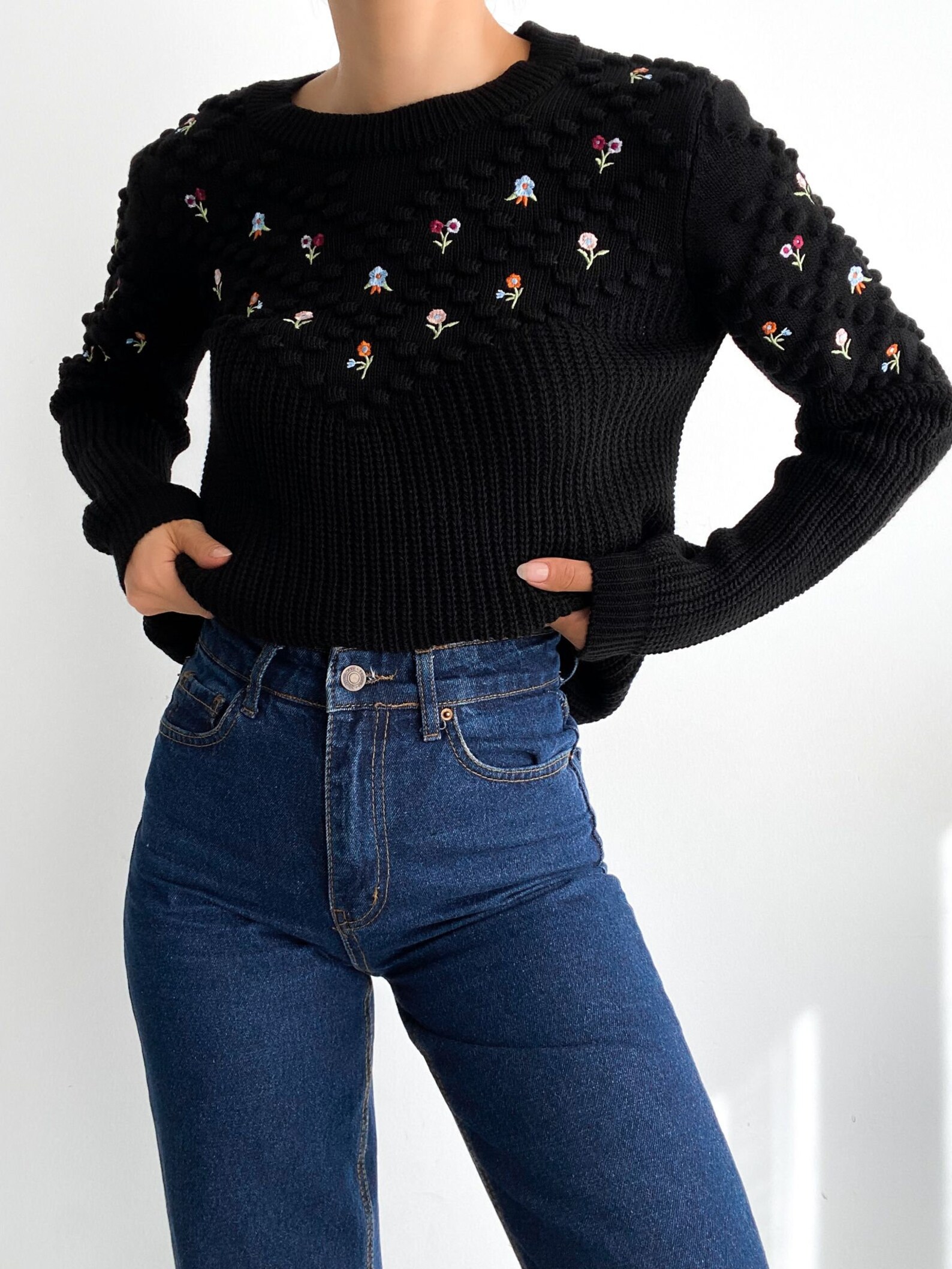 Women Sweater Floral Embroidery Sweater Casual Pullover - Etsy