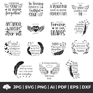 In loving memory svg bundle, Memorial heart angel wings svg, Memorial quotes svg, Rest in peace svg, Angel wings svg, Instant Download