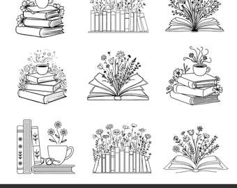 Floral book svg, Books with flower svg, Book lover svg, Reading books svg, Flower growing out of a book svg, Wildflower books svg, Books png