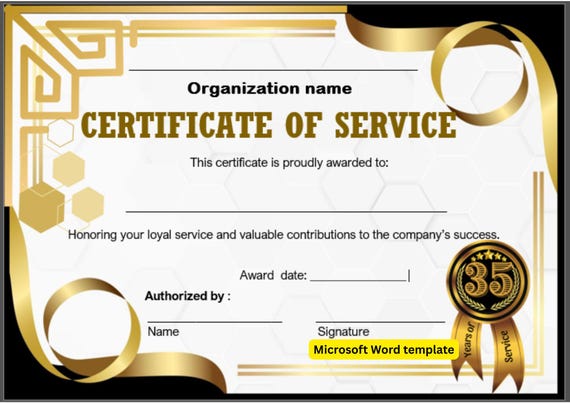 Service Certificate Example Employee Years Of Service Certificate Template Years Of Service Award