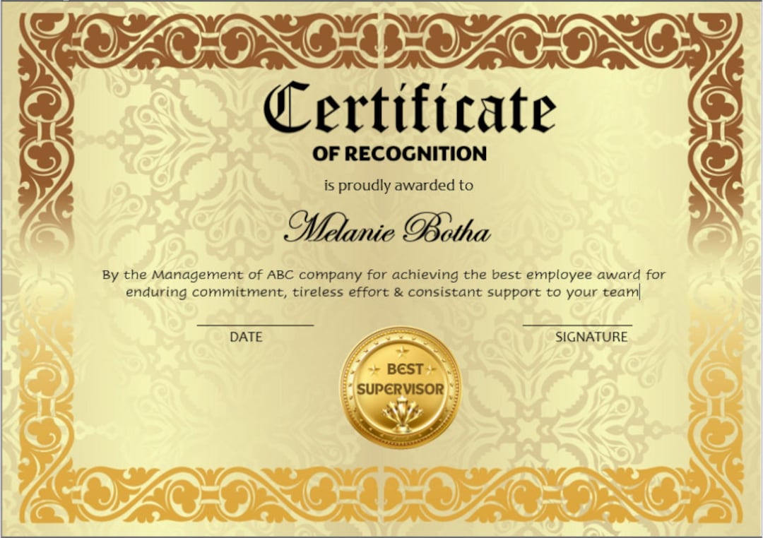 Best Supervisor Certificate Template in Ms Word Etsy Best Supervisor Certificate Template in Ms Word Etsy