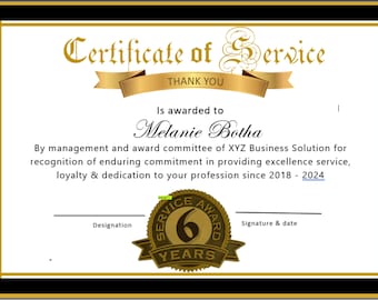 30 Years Service Certificate Template in Ms Word Etsy