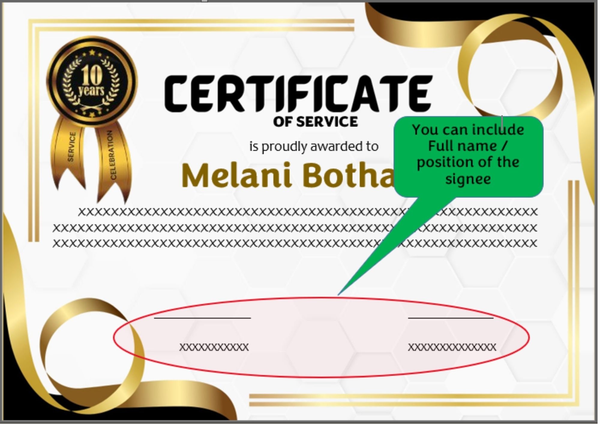 10 Years Service Certificate Template in Ms Word Etsy