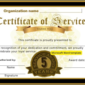 5 Years of Dedicated Service | Editable Microsoft Word certificate template | Landscape