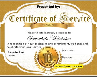10 Years of Excellence Certificate • Premium Editable Design - Editable Microsoft Word template | Landscape