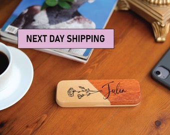 Custom Name Birth Flower ,Wood Pen Set,Monogrammed Wood Pen,Monogrammed Pen Set,Desktop Pen Holder,Engraved Pen Case,Personalized Pen Set