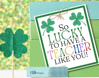 St. Patrick's Day Teacher Gift Tag, Printable Clover Treat Bag (PDF)