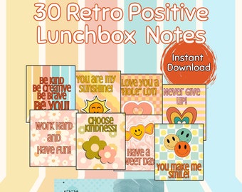 Retro Positive Lunchbox Notes for Girls, Inspirational Quotes (Digital Download)