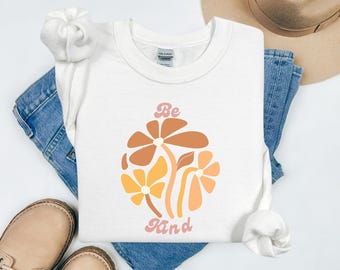 Be Kind SVG PNG レトロ ボヘミアン 花柄、優しさの引用カットファイル、Cricut Silhouette、教師シャツ SVG、ポジティブな引用デジタルダウンロード