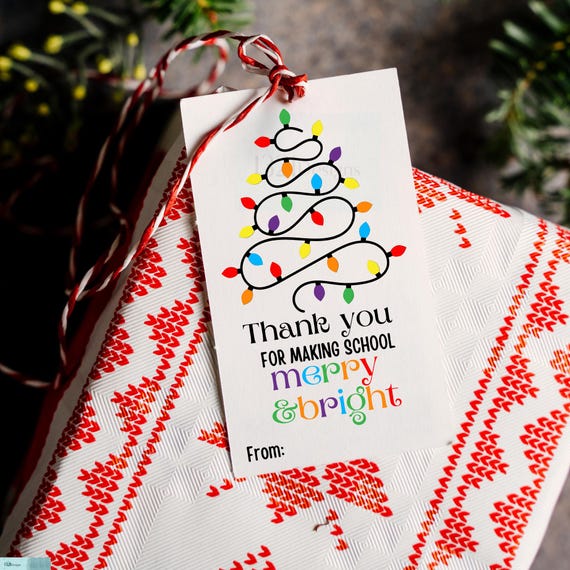 Christmas Tree Teacher Gift Tag, Merry and Bright, Printable (PDF), PTO Christmas
