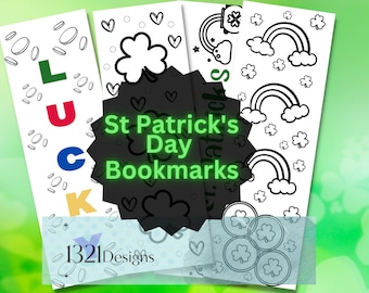 St Patricks Day Coloring Bookmarks, Kids Printable Bookmarks (Digital Download)