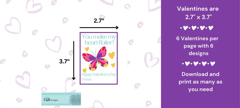 Butterfly Valentine's Day Cards, Printable Instant Download, Preschool ...