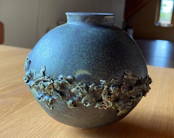 Mini moon - Handmade dark green ceramic stoneware vase will enhance your home decor