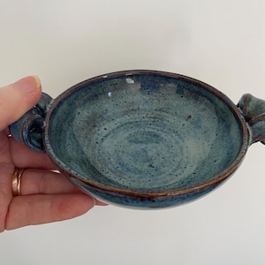 Hand-thrown Ceramic Quaich – Blue-Grey Scottish Loving Cup, Celtic Heart Handles