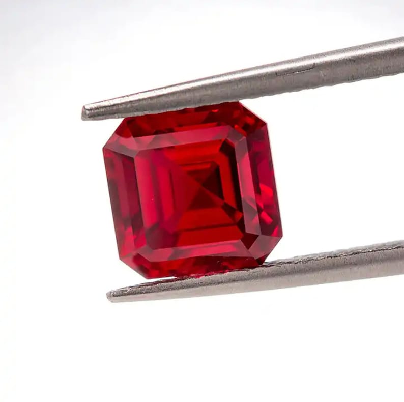 Lab Created Ruby Corundum Pigeon Blood Asscher Faceted Loose Gemstones for Jewelry Makings July Birthstone