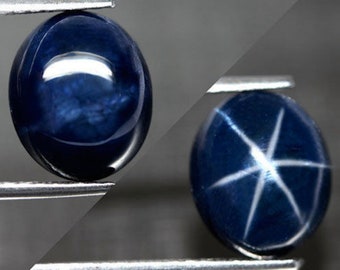 Natural 6 Rays Dark Blue Star Sapphire Oval Cabochon Loose Gemstones for Jewelry Makings (6x4mm - 12x10mm)