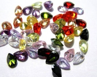 Cubic Zirconia Mixed Colors Lot Pear Faceted AAA Loose Gemstones, CZ Luxury Jewelry Makings (4x3mm - 18x13mm)