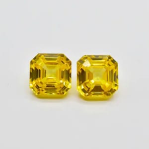 Lab Created Yellow Sapphire Corundum Asscher Faceted AAA Loose Gemstones for Luxury Jewelry Makings, September Birthstones (4x4mm - 15x15mm)