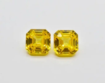 Zafiro amarillo de corindón Asscher, piedra preciosa suelta facetada, creada en laboratorio, piedra natal de septiembre (4 x 4 mm - 15 x 15 mm)