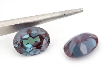 Czochralski Method Alexandrite Loose Gemstones, Lab Created Pulled Alexandrite Oval Faceted for Luxury Jewelry Makings (4x3mm - 12x10mm)
