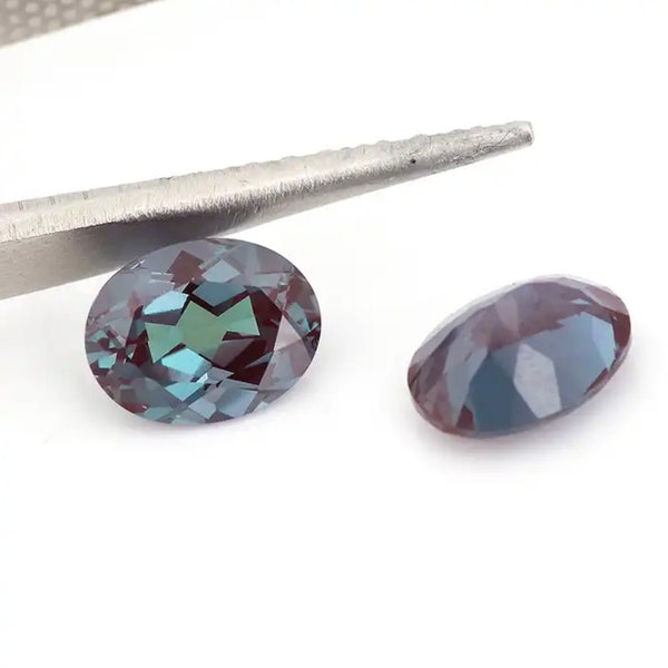 Czochralski Method Alexandrite Loose Gemstones, Lab Created Pulled Alexandrite Oval Faceted for Luxury Jewelry Makings (4x3mm - 18x13mm)