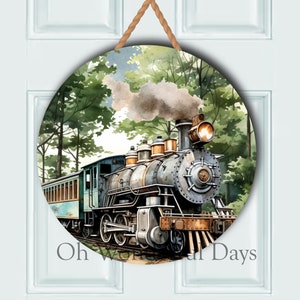 Retro Train Woods Welcome Floral Round Sublimation Door Hanger PNG Design, Welcome Round PNG Digital Download, Coaster, Wreath