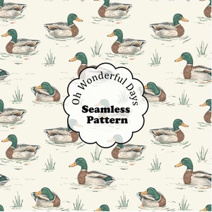 Mallard Duck in Pond Seamless Pattern Digital Repeating Sublimation Wallpaper Fabric Scrapbooking Paper Scrapbook Journal Cards