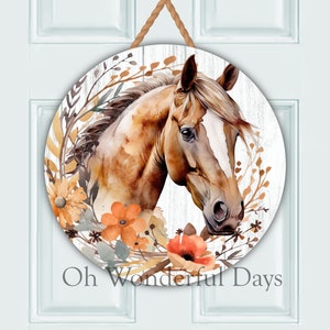 Horse Flower Wreath Floral Welcome Round Sublimation Door Hanger PNG Design, Round PNG Digital Download, Coaster, Wreath, round png