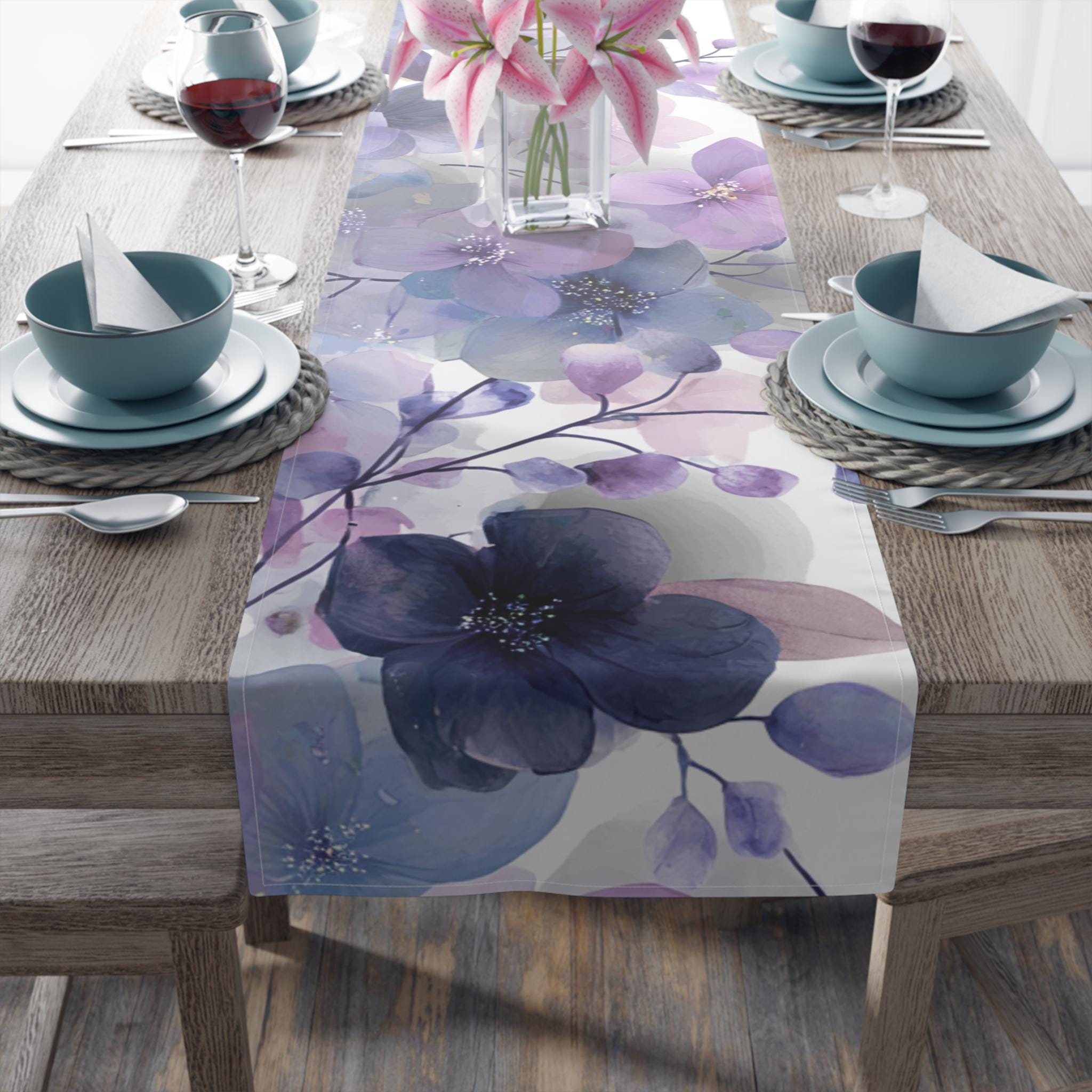 Purple Watercolor Floral Table Runner