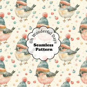 Ornamentos de chapéu de inverno de pássaro padrão sem costura digital, sublimação repetida, papel de parede, tecido, papel para scrapbooking, cartões de diário para scrapbook