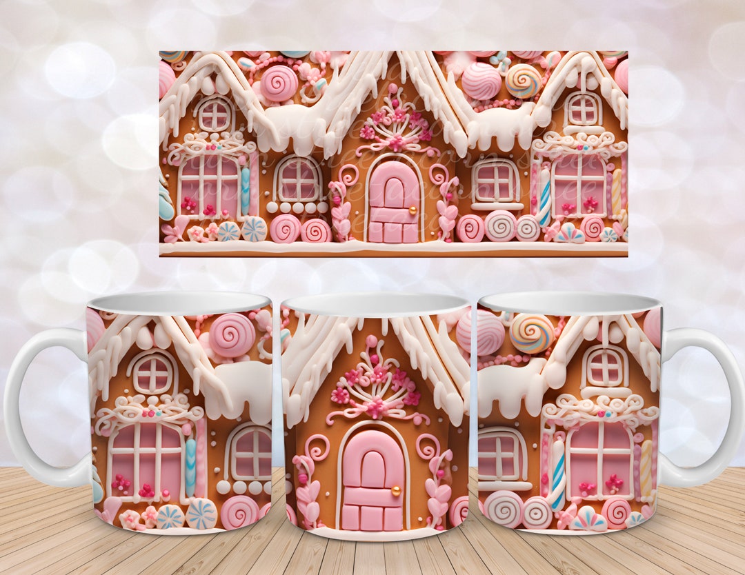 3D Pink Christmas Gingerbread House Mug Wrap Sublimation Etsy