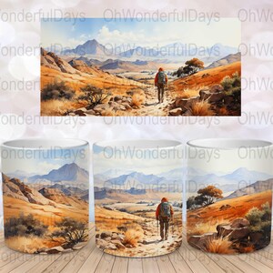 Male Hiker in Desert Mug Wrap Sublimation Design Download 11 oz 15 oz Mug Wrap Design Mug PNG